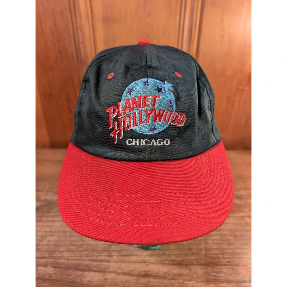 Vintage 90s Planet Hollywood Chicago Embroidered Logo Snapback Hat USA Made 1099